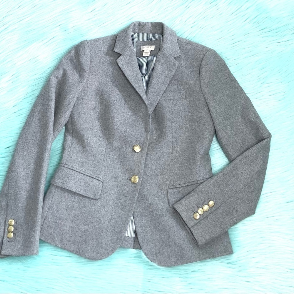 J Crew Mercantile Gray Wool Blend Blazer Jacket Gold Crest Buttons